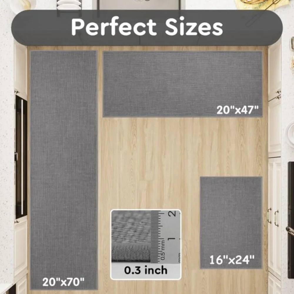 New 16 x 24In Rubber Backed Kitchen Mat, Non-Slip Washable Absorbent Rug, Grey